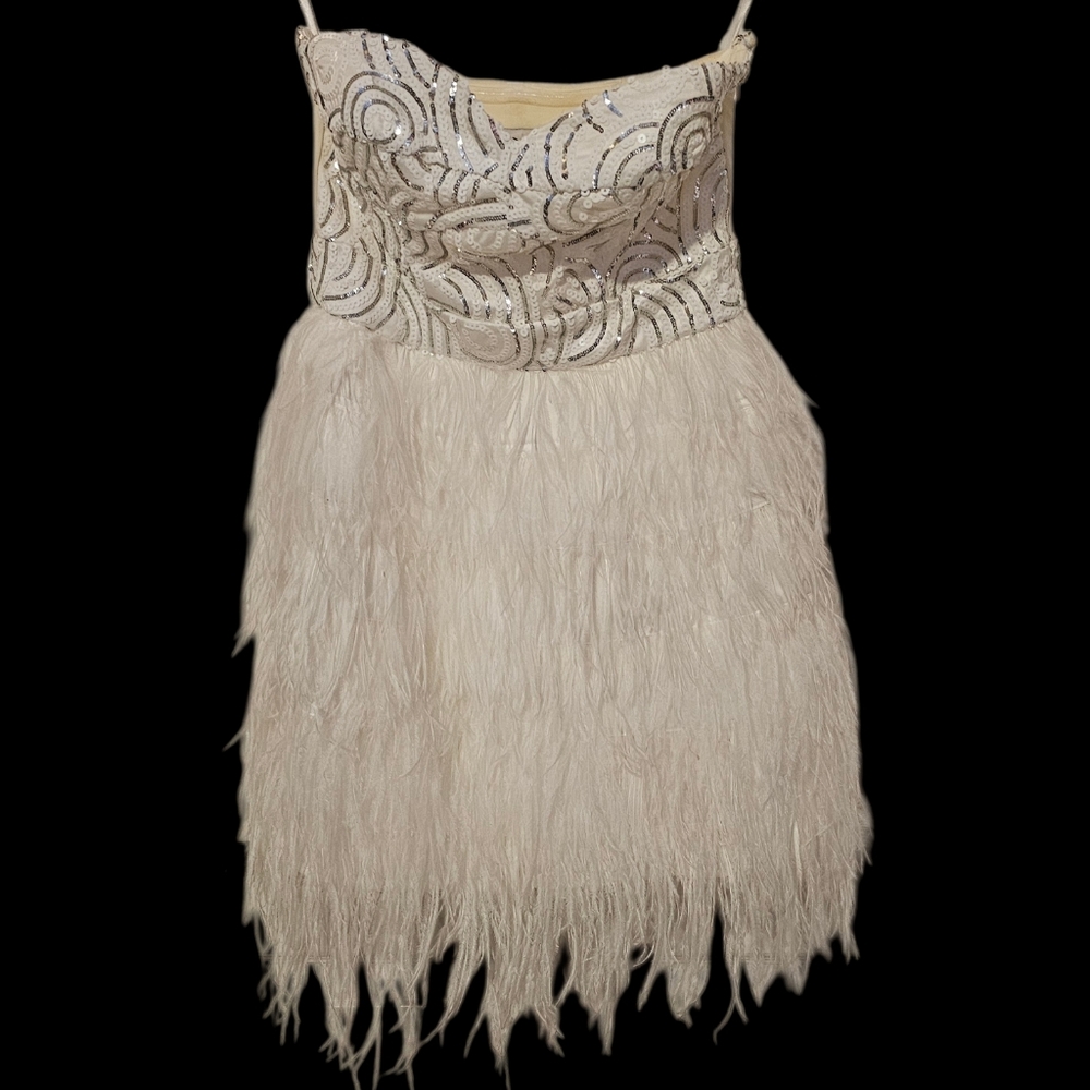 Bebe Feathered Strapless Dress XS used